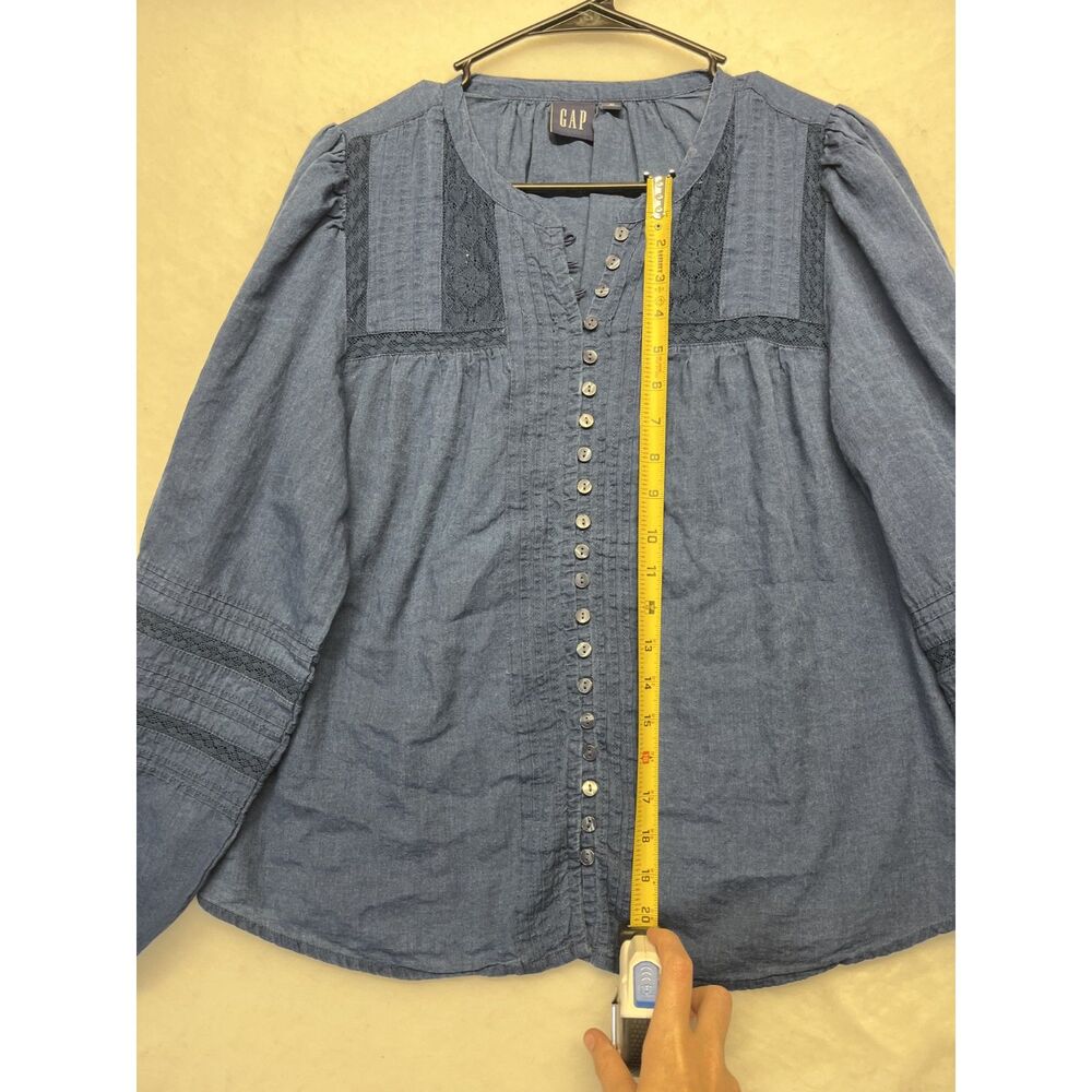 NWOT Gap Lace-Trim Pintuck Top navy lace flowy blouse 100% cotton medium doen - Picture 4 of 7